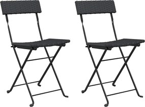 vidaXL Scaune de bistro pliante, 2 buc, negru, poliratan și oțel