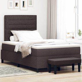 vidaXL Pat cu arcuri cu saltea și băncuță maro închis 120x200 cm Țesătură