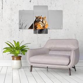 Tablou - Tigroaica cu pui, versiunea alb-negru (90x60 cm)