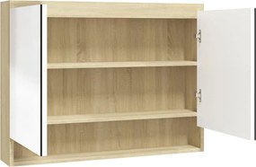 vidaXL Dulap de baie cu oglindă, alb și stejar, 80x15x60 cm, MDF