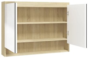 331537 vidaXL Dulap de baie cu oglindă, alb și stejar, 80x15x60 cm, MDF