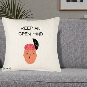 Perna Decorativa Keep An Open Mind, 40x40 cm, Crem Reliefat, Husa Detasabila, Perna Inclusa, BEKZ®