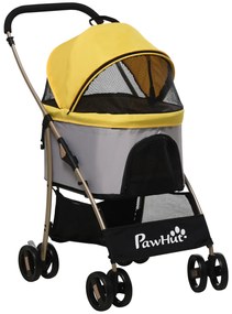 PawHut Cărucior 2 în 1 pentru câini, cărucior pentru câini pliabil, 1 coș, 1 geantă, 82 cm x 49,5 cm x 98 cm, Galben | Aosom Romania