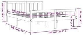 Cadru de pat Double 4FT6, gri, 135x190 cm, lemn masiv Gri, 135 x 190 cm