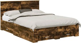 vidaXL Cadru de pat Stejar fumuriu 135 x 190 cm Lemn compozit