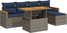 vidaXL Set mobilier grădină cu perne, 6 piese, gri, poliratan