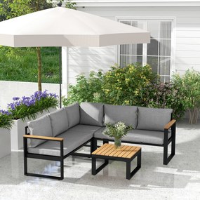 Outsunny Set de mobilier pentru gradina din 4 piese cu 2 canapele pentru doua persoane, coltar, masuta de cafea, Mobilier de colt pentru exterior, Gri