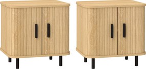 HOMCOM Set 2 Noptiere în stil Nordic cu Raft pe 2 Niveluri și Ușă Culisantă pentru Dormitor, 48x40x48 cm, Lemn Natural | Aosom Romania
