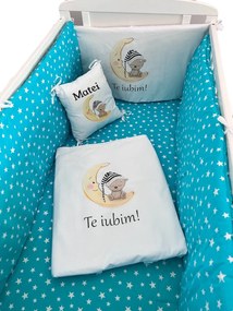 Lenjerie de pat Personalizata imprimata Deseda Steluțe pe turquise - Ursuleț