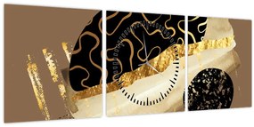 Tablou - Abstracție maro auriu N⁰3 (cu ceas) (90x30 cm)