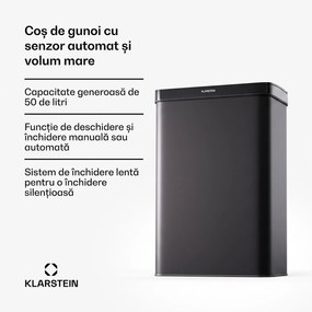 Klarstein Coș de gunoi fără atingere, cu senzor, 50 l, din oțel inoxidabil, închidere ușoară, cu baterii, afișaj LED, temporizator