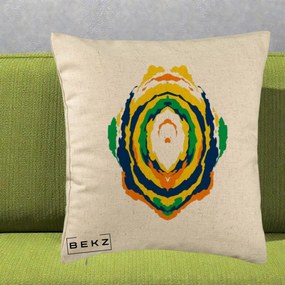 Perna Decorativa Oval Abstract Multicolor, 40x40 cm, Bej, Husa Detasabila, Perna Inclusa, BEKZ®