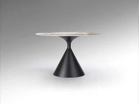 Masa rotunda metal negru/ portelan cu efect de marmura Panda 120cm