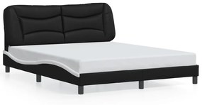 3208014 vidaXL Cadru de pat cu tăblie, negru/alb, 160x200 cm, piele ecologică