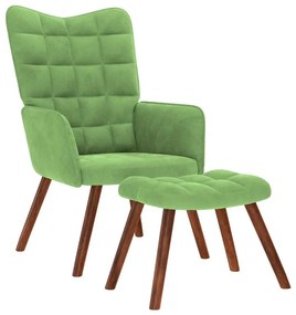 vidaXL Scaun de relaxare cu taburet, verde deschis, catifea