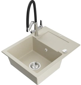 Mexen Enzo chiuvetă de granit cu un compartiment, cu picurător și baterie de bucătărie Duo, Bej - 6506-69-671701-07