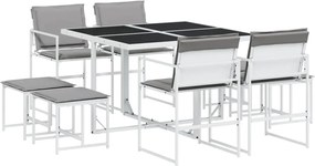 vidaXL Set mobilier de grădină, 9 piese, cu perne, alb, textilenă
