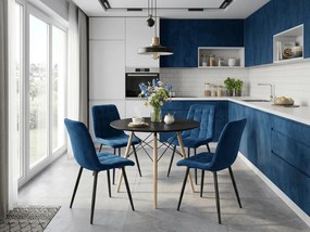 Scaun de dining SPLIT VELVET cu picioare negre, albastru