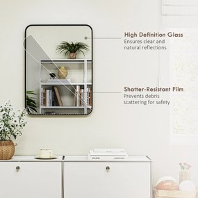 HOMCOM Oglindă de Baie 60 x 80 cm Oglindă Decorativă de Perete cu Ramă Metalică și Cârlig Ușor de Agățat pentru Sufragerie, Hol, Intrare - Negru | Aosom Romania