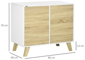 HOMCOM Mobilier Multifuncțional cu 2 Uși și Rafturi Reglabile, Dulap pentru Living și Dormitor, 80x40x70cm, Alb și Stejar | Aosom Romania