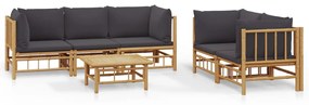 3155218 vidaXL Set mobilier de grădină cu perne gri închis, 6 piese, bambus