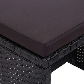 Set mobilier de exterior cu perne, 15 piese, negru, poliratan Negru, 10x fotoliu + 4x suport pentru picioare + masa, 1