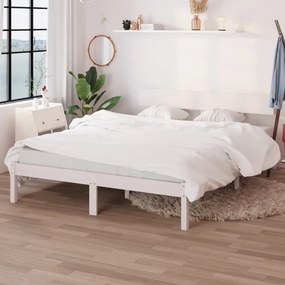 Cadru de pat UK dublu, alb, 135x190 cm, lemn masiv de pin Alb, 135 x 190 cm