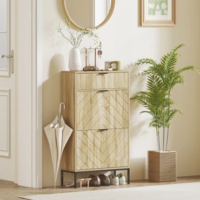 HOMCOM Mobilier de pantofi 8 perechi cu sertar glisant, 2 sertare rabatabile, rafturi reglabile, 60x24x105,5cm, stejar | Aosom Romania