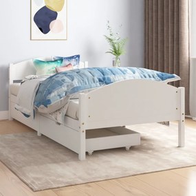 3060480 vidaXL Cadru de pat cu 2 sertare, alb, 100x200 cm, lemn masiv de pin
