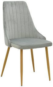 Scaun Bucatarie/Dining Azmer Catifea Gri, Picioare Metalice Finisaj Lemn