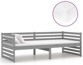3083631 vidaXL Pat de zi cu saltea, gri, 90x200 cm, lemn masiv de pin