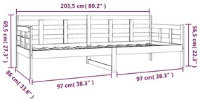 Pat de zi, gri, 80x200 cm, lemn masiv de pin Gri, 80 x 200 cm