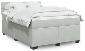 vidaXL Pat box spring cu saltea, gri deschis, 140x200 cm, catifea