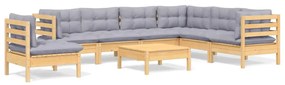 3096724 vidaXL Set mobilier de grădină cu perne gri, 8 piese, lemn masiv pin