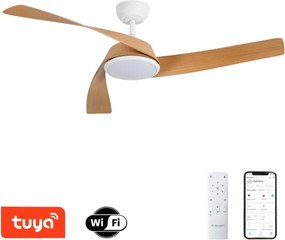 ZEVENTI - Ventilator de tavan LED AERYS, 24W, 230V, Wi‑Fi Tuya, alb/stejar + telecomandă