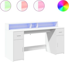 vidaXL Birou cu lumini LED, alb, 160x55x91 cm, lemn prelucrat