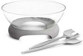 Castron de salată din glass și beton cu tacâmuri din steel stainless steel