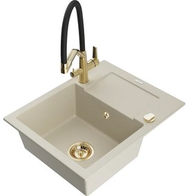 Mexen Enzo chiuvetă de granit cu 1 compartiment, cu scurgător și baterie de bucătărie Duo, bej - 6506-69-671701-57-G