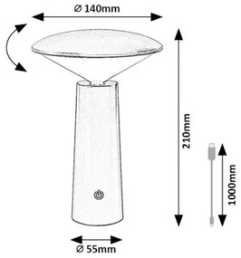 Lampă LED tactilă reîncărcabilă dimabilă de masă Rabalux 77147 POLPERRO LED/3W/3,7V 1200mAh negru