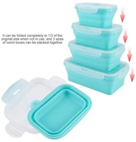 Set 4 cutii pliabile pentru alimente Home&Marker Poplate, 350/500/800/1200 ml, Sigure la microunde si congelator, Fara BPA, Albastru
