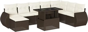 vidaXL Set canapele de grădină cu perne, 9 piese, maro, poliratan