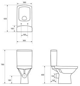 Set vas wc rimless cu rezervor si capac soft close, alimentare laterala, Cersanit Easy New laterala