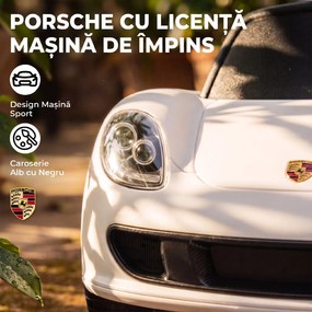 AIYAPLAY Mașinuță de Împins pentru Copii cu Licență Porsche, Claxon, Faruri și Sunet de Pornire, PP, Alb | Aosom Romania