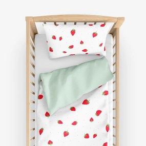 Goldea lenjerie pătuț din 100% bumbac duo - căpșuni proaspete cu mentă deschisă 90 x 140 și 40 x 60 cm