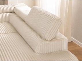 Colțar bej cu tapițerie din catifea reiată (cu colț pe partea dreaptă/în formă de ”L”) Marbeya – Ropez