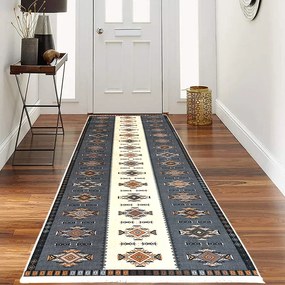 Traversa hol antiderapanta, 80x300 cm, poliester, gri-bej, model clasic