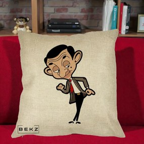 Perna Personalizata Mr. Bean Caricatura, 40x40 cm, Crem, Husa Detasabila, Perna Inclusa, BEKZ®