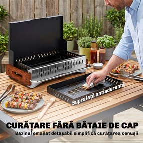 Outsunny Grătar Portabil cu Cărbune, Tava Detașabilă, din Oțel Inoxidabil și Metal, 50,5x34x33 cm, Negru | Aosom Romania