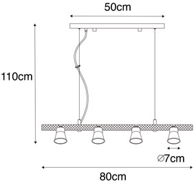 Lampă suspendată rustică neagră cu lemn 8 lumini - Jelle