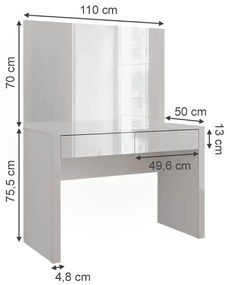 SEA812 - Set Masa toaleta, 110 cm, moderna cosmetica machiaj oglinda cu sau fără LED, masuta vanity cu sau fără Scaun - Alb Lucios